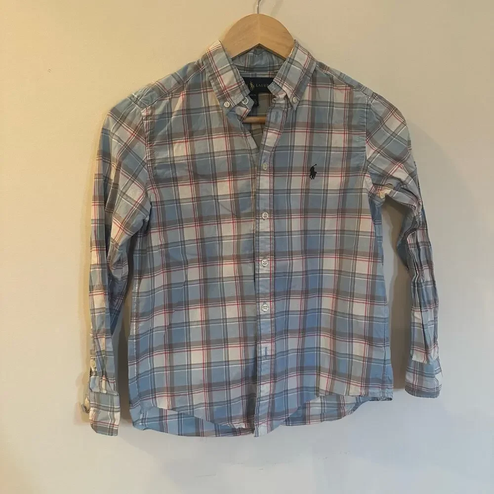 Ralph Lauren Button Down Long Sleeve sz 10-12 Polo Logo Shirt Pony Logo M